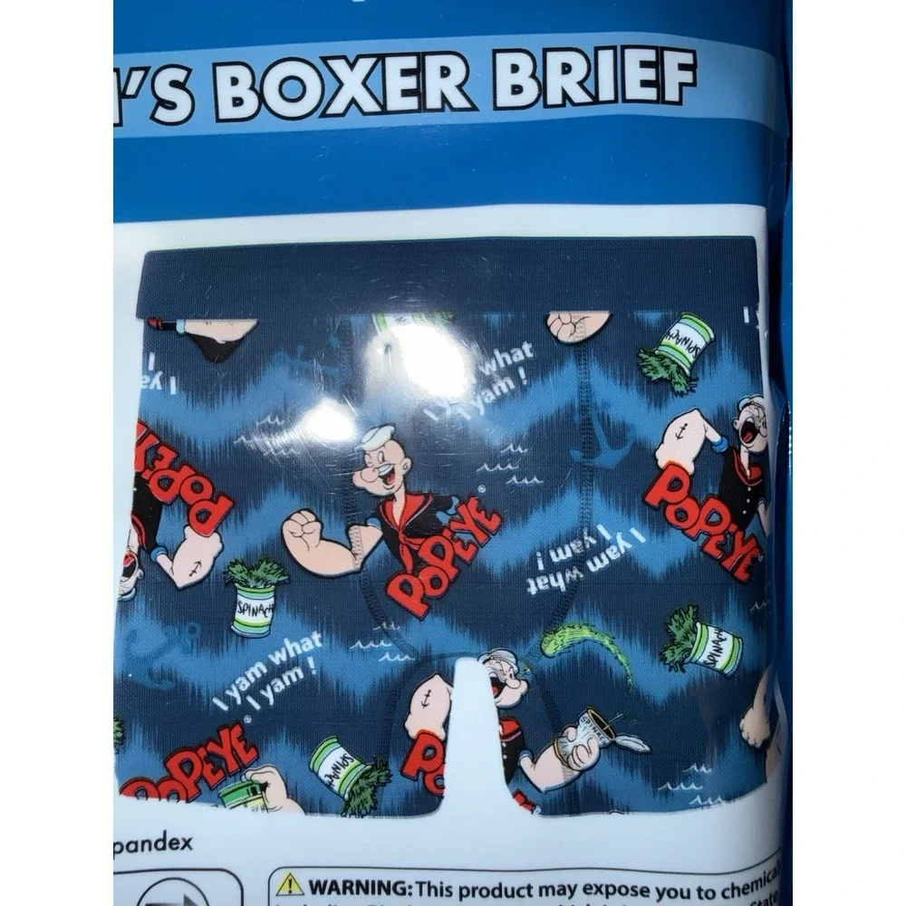 Popeye XL Men Boxer Briefs Cartoon Blue Stretch Novelty Gift Bday Underwear NWT